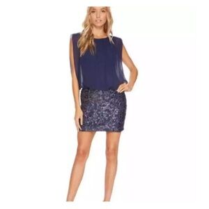 NWT Aidan Aidan Mattox Sequin Skirt Chiffon Blouson Dress sz 6